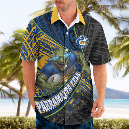 Parramatta Eels Rugby Hawaiian Shirt Tribal Polynesian Power Art - Lightning Mascot