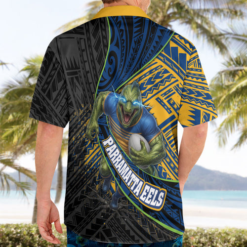 Parramatta Eels Rugby Hawaiian Shirt Tribal Polynesian Power Art - Lightning Mascot