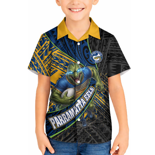 Parramatta Eels Rugby Hawaiian Shirt Tribal Polynesian Power Art - Lightning Mascot