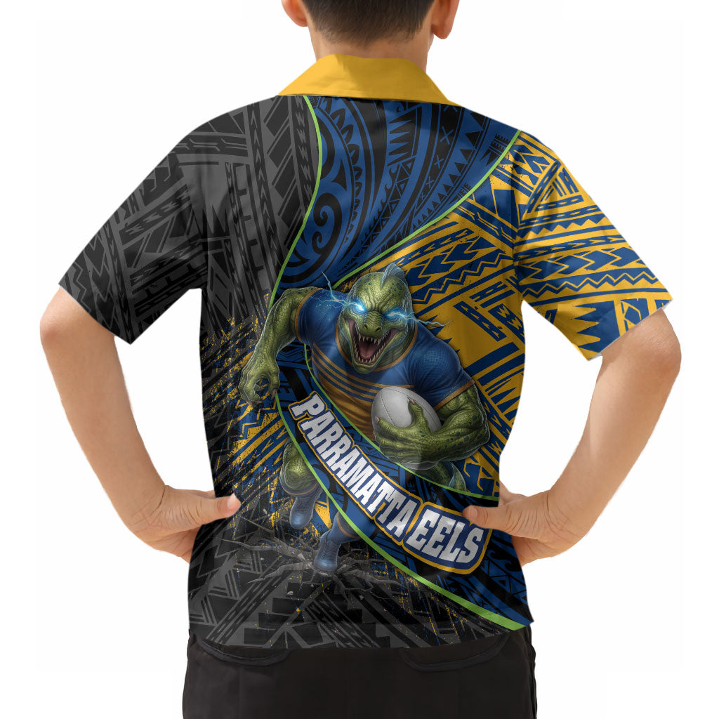 Parramatta Eels Rugby Hawaiian Shirt Tribal Polynesian Power Art - Lightning Mascot