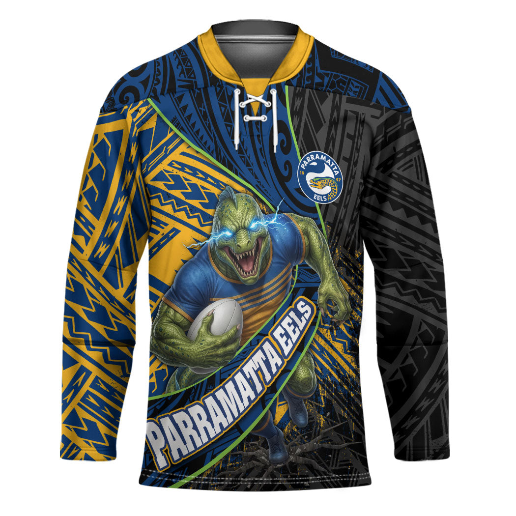 Parramatta Eels Rugby Hockey Jersey Tribal Polynesian Power Art - Lightning Mascot