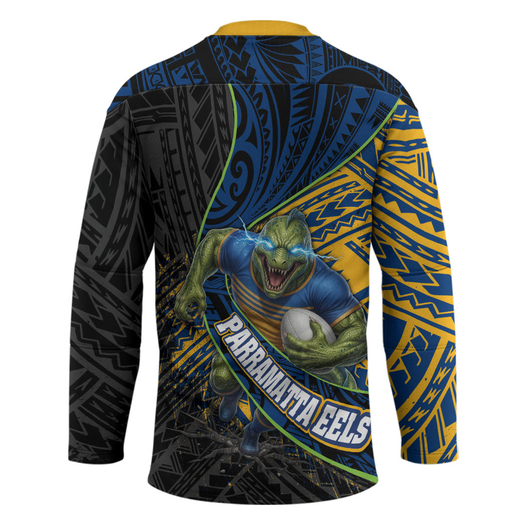Parramatta Eels Rugby Hockey Jersey Tribal Polynesian Power Art - Lightning Mascot