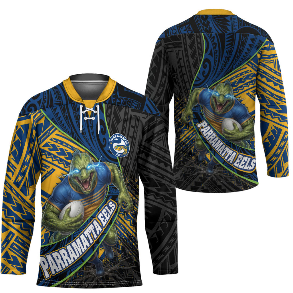 Parramatta Eels Rugby Hockey Jersey Tribal Polynesian Power Art - Lightning Mascot
