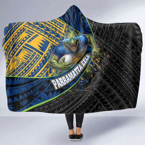 Parramatta Eels Rugby Hooded Blanket Tribal Polynesian Power Art - Lightning Mascot
