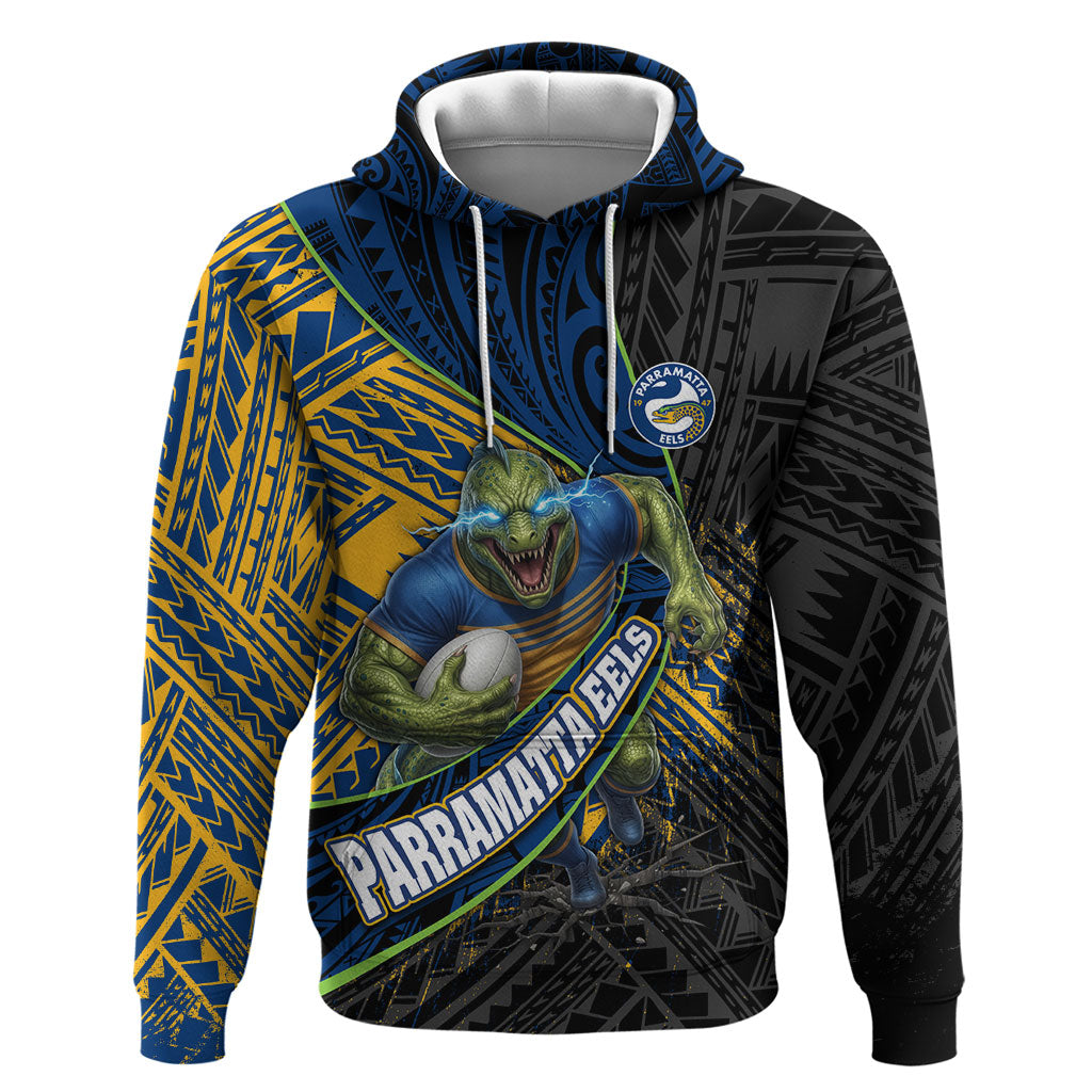 Parramatta Eels Rugby Hoodie Tribal Polynesian Power Art - Lightning Mascot