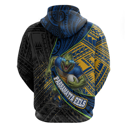 Parramatta Eels Rugby Hoodie Tribal Polynesian Power Art - Lightning Mascot
