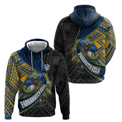 Parramatta Eels Rugby Hoodie Tribal Polynesian Power Art - Lightning Mascot