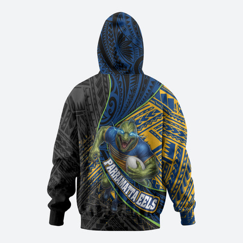 Parramatta Eels Rugby Hoodie Tribal Polynesian Power Art - Lightning Mascot