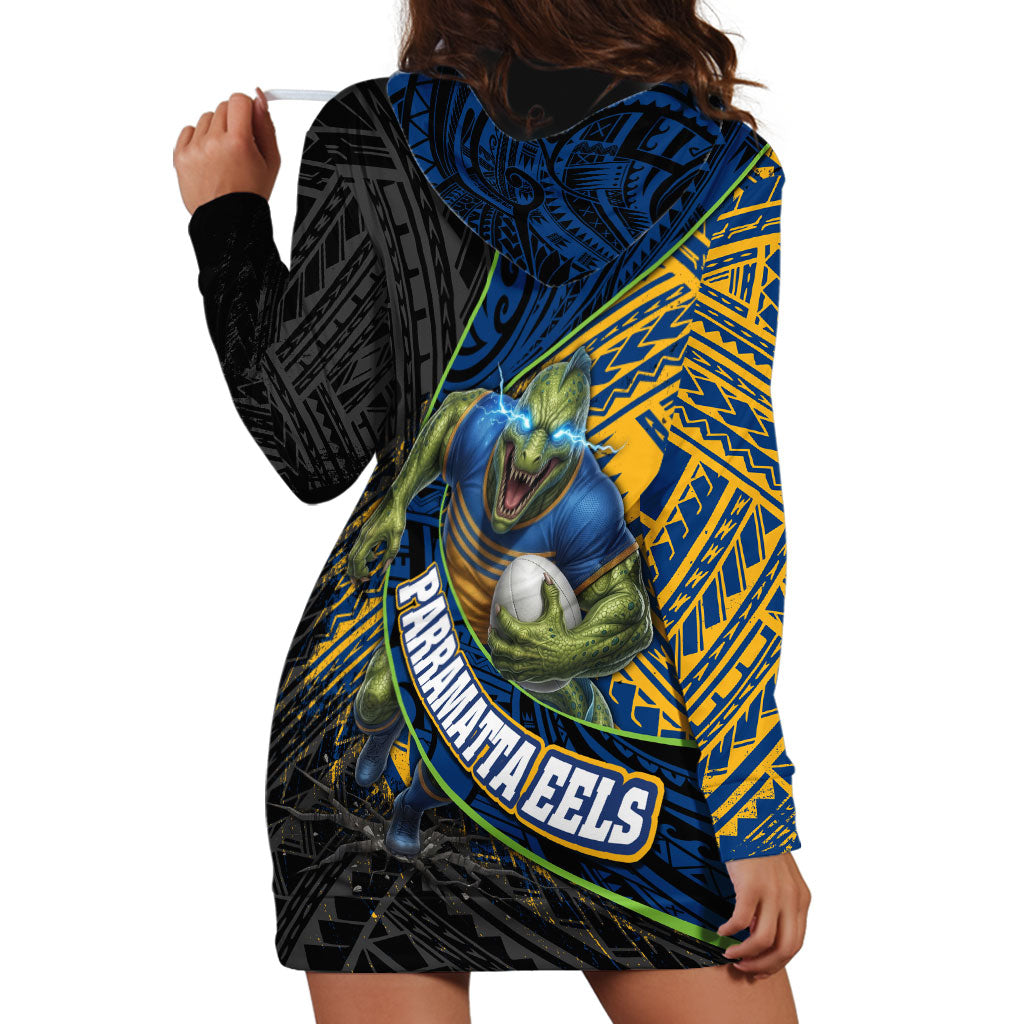 Parramatta Eels Rugby Hoodie Dress Tribal Polynesian Power Art - Lightning Mascot