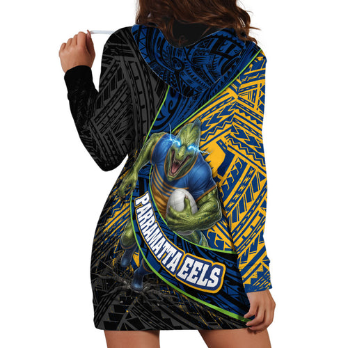 Parramatta Eels Rugby Hoodie Dress Tribal Polynesian Power Art - Lightning Mascot