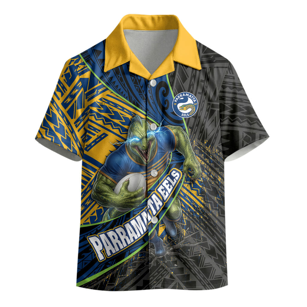 Parramatta Eels Rugby Kid Hawaiian Shirt Tribal Polynesian Power Art - Lightning Mascot