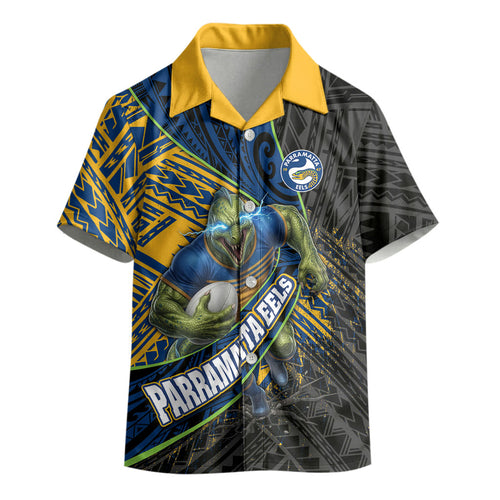 Parramatta Eels Rugby Kid Hawaiian Shirt Tribal Polynesian Power Art - Lightning Mascot