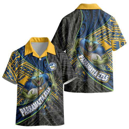 Parramatta Eels Rugby Kid Hawaiian Shirt Tribal Polynesian Power Art - Lightning Mascot