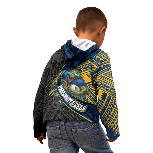 Parramatta Eels Rugby Kid Hoodie Tribal Polynesian Power Art - Lightning Mascot