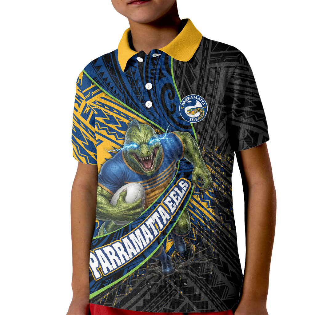 Parramatta Eels Rugby Kid Polo Shirt Tribal Polynesian Power Art - Lightning Mascot