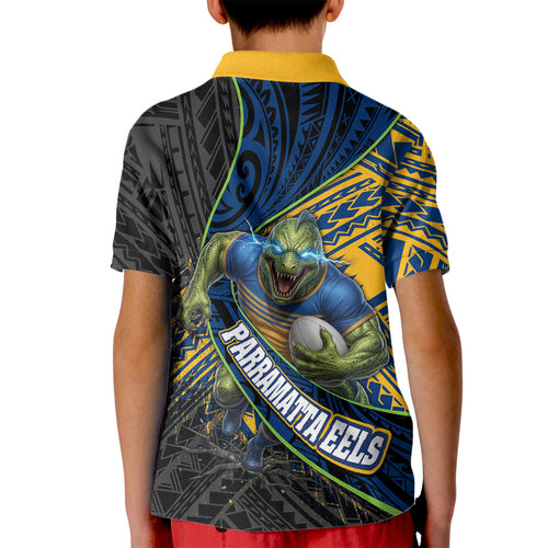 Parramatta Eels Rugby Kid Polo Shirt Tribal Polynesian Power Art - Lightning Mascot