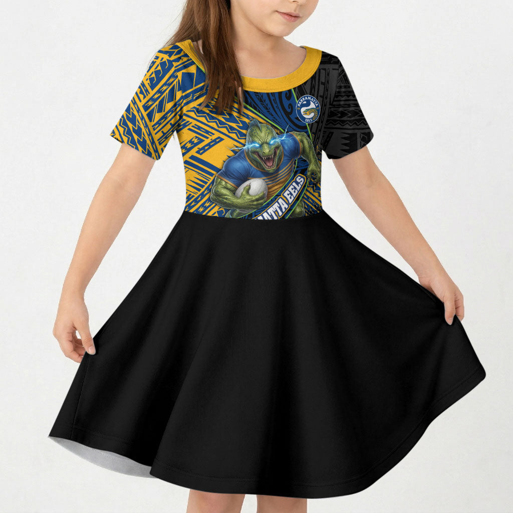 Parramatta Eels Rugby Kid Short Sleeve Dress Tribal Polynesian Power Art - Lightning Mascot