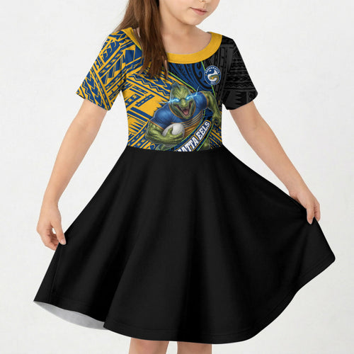 Parramatta Eels Rugby Kid Short Sleeve Dress Tribal Polynesian Power Art - Lightning Mascot