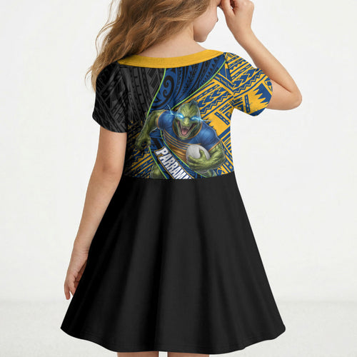Parramatta Eels Rugby Kid Short Sleeve Dress Tribal Polynesian Power Art - Lightning Mascot
