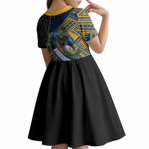 Parramatta Eels Rugby Kid Short Sleeve Dress Tribal Polynesian Power Art - Lightning Mascot