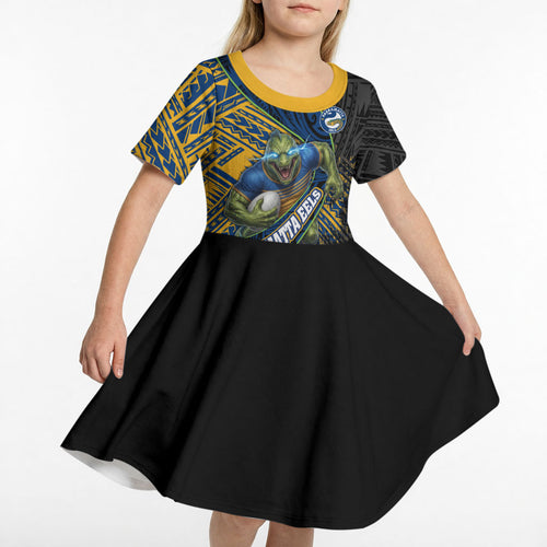 Parramatta Eels Rugby Kid Short Sleeve Dress Tribal Polynesian Power Art - Lightning Mascot
