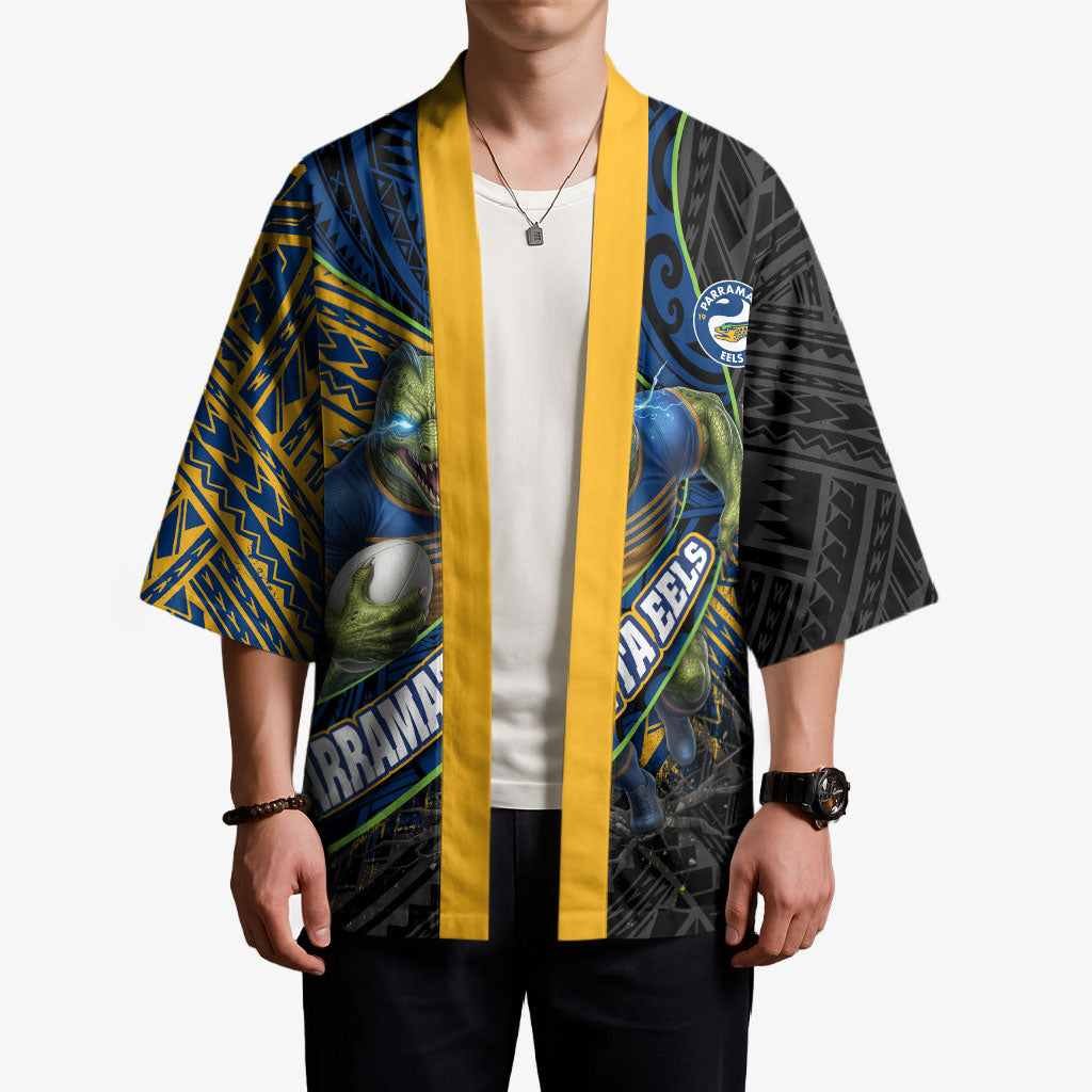 Parramatta Eels Rugby Kimono Tribal Polynesian Power Art - Lightning Mascot