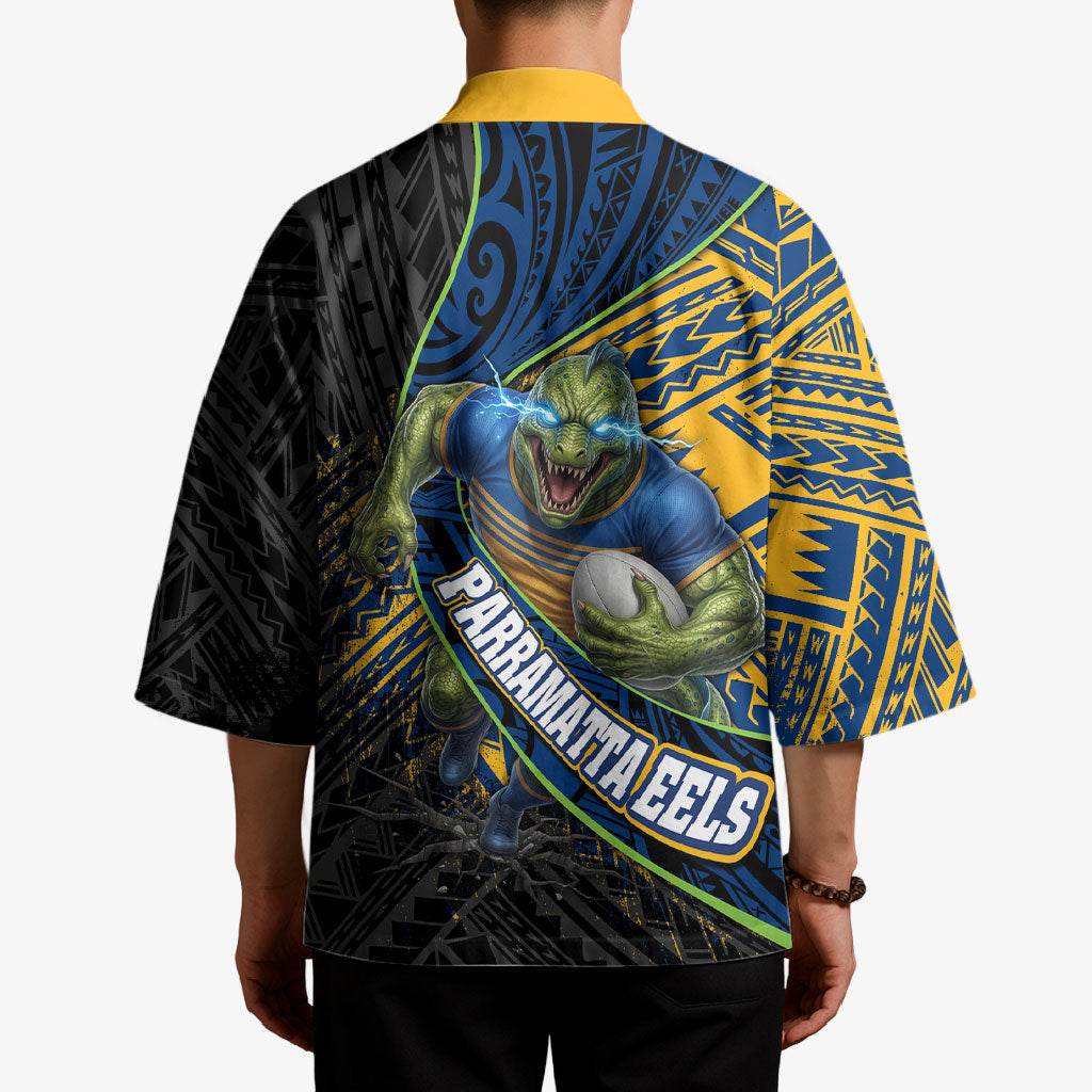 Parramatta Eels Rugby Kimono Tribal Polynesian Power Art - Lightning Mascot