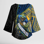 Parramatta Eels Rugby Kimono Sleeve Blouse Tribal Polynesian Power Art - Lightning Mascot