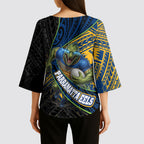 Parramatta Eels Rugby Kimono Sleeve Blouse Tribal Polynesian Power Art - Lightning Mascot