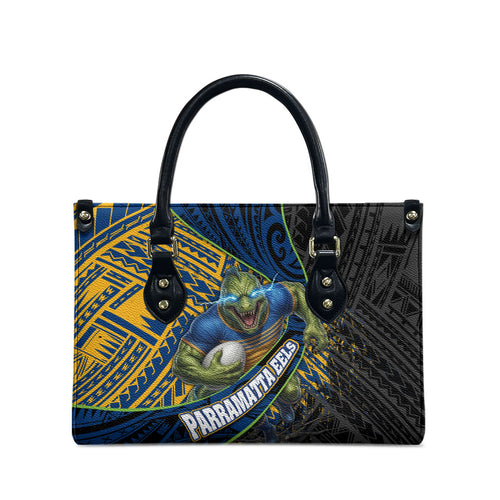 Parramatta Eels Rugby Leather Bag Tribal Polynesian Power Art - Lightning Mascot