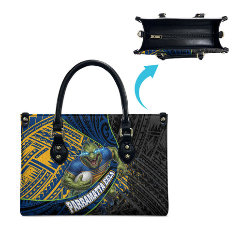 Parramatta Eels Rugby Leather Bag Tribal Polynesian Power Art - Lightning Mascot