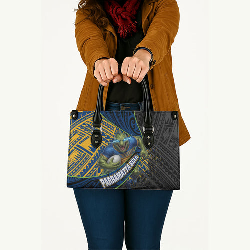 Parramatta Eels Rugby Leather Bag Tribal Polynesian Power Art - Lightning Mascot