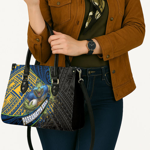 Parramatta Eels Rugby Leather Bag Tribal Polynesian Power Art - Lightning Mascot