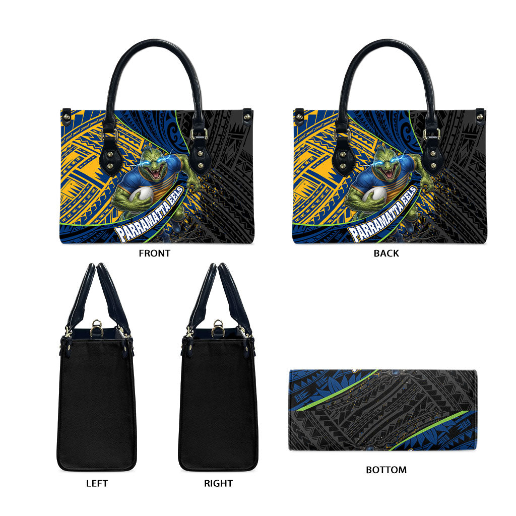 Parramatta Eels Rugby Leather Bag Tribal Polynesian Power Art - Lightning Mascot
