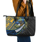 Parramatta Eels Rugby Leather Tote Bag Tribal Polynesian Power Art - Lightning Mascot