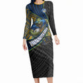 Parramatta Eels Rugby Long Sleeve Bodycon Dress Tribal Polynesian Power Art - Lightning Mascot