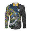 Parramatta Eels Rugby Long Sleeve Button Shirt Tribal Polynesian Power Art - Lightning Mascot