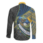 Parramatta Eels Rugby Long Sleeve Button Shirt Tribal Polynesian Power Art - Lightning Mascot