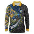 Parramatta Eels Rugby Long Sleeve Polo Shirt Tribal Polynesian Power Art - Lightning Mascot