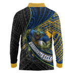 Parramatta Eels Rugby Long Sleeve Polo Shirt Tribal Polynesian Power Art - Lightning Mascot