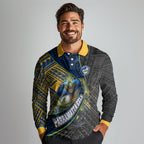 Parramatta Eels Rugby Long Sleeve Polo Shirt Tribal Polynesian Power Art - Lightning Mascot