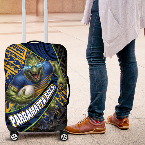Parramatta Eels Rugby Luggage Cover Tribal Polynesian Power Art - Lightning Mascot