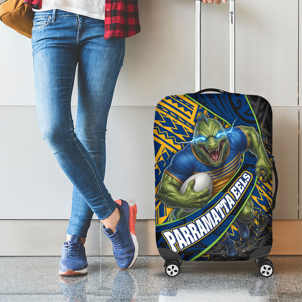 Parramatta Eels Rugby Luggage Cover Tribal Polynesian Power Art - Lightning Mascot