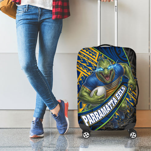 Parramatta Eels Rugby Luggage Cover Tribal Polynesian Power Art - Lightning Mascot