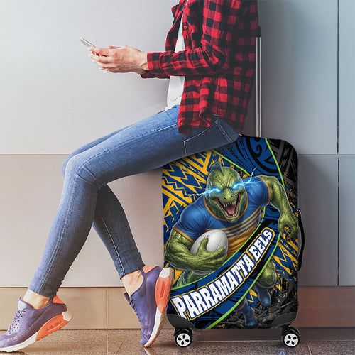 Parramatta Eels Rugby Luggage Cover Tribal Polynesian Power Art - Lightning Mascot