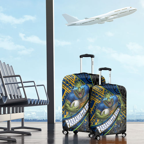 Parramatta Eels Rugby Luggage Cover Tribal Polynesian Power Art - Lightning Mascot