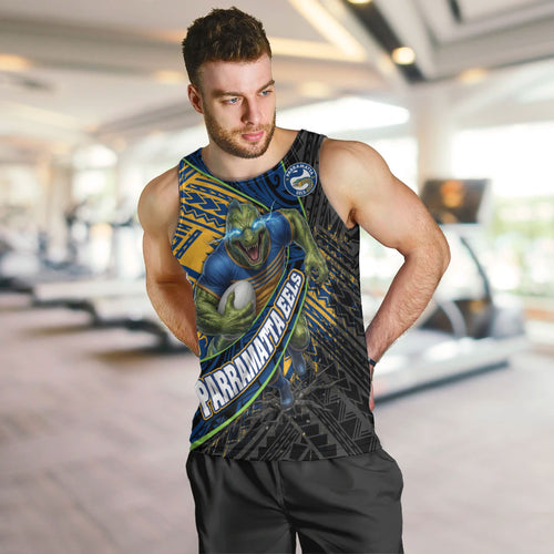 Parramatta Eels Rugby Men Tank Top Tribal Polynesian Power Art - Lightning Mascot
