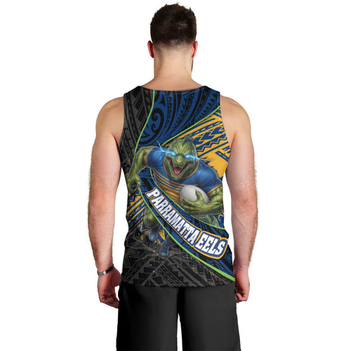 Parramatta Eels Rugby Men Tank Top Tribal Polynesian Power Art - Lightning Mascot