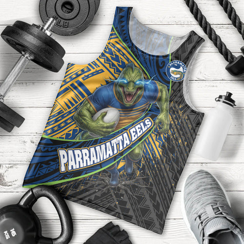 Parramatta Eels Rugby Men Tank Top Tribal Polynesian Power Art - Lightning Mascot