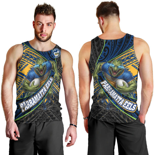 Parramatta Eels Rugby Men Tank Top Tribal Polynesian Power Art - Lightning Mascot